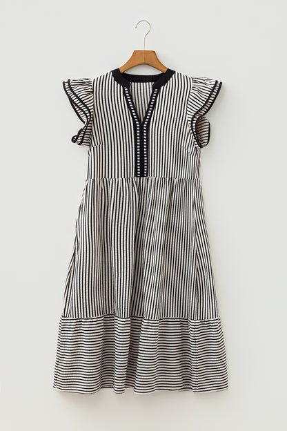 Simply Chic striped ruffle sleeve midi dress