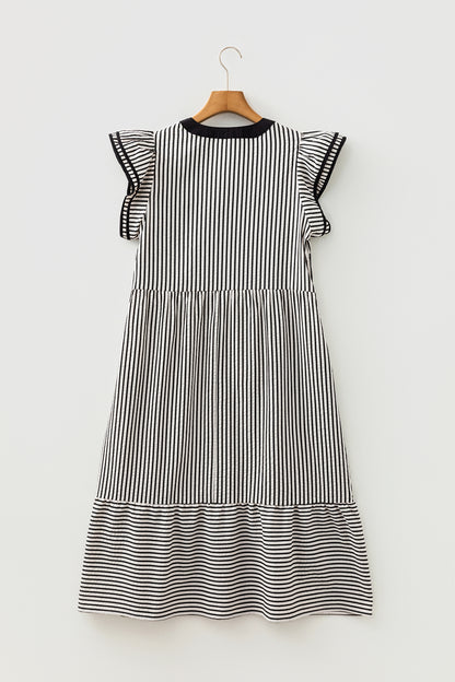 Simply Chic striped ruffle sleeve midi dress