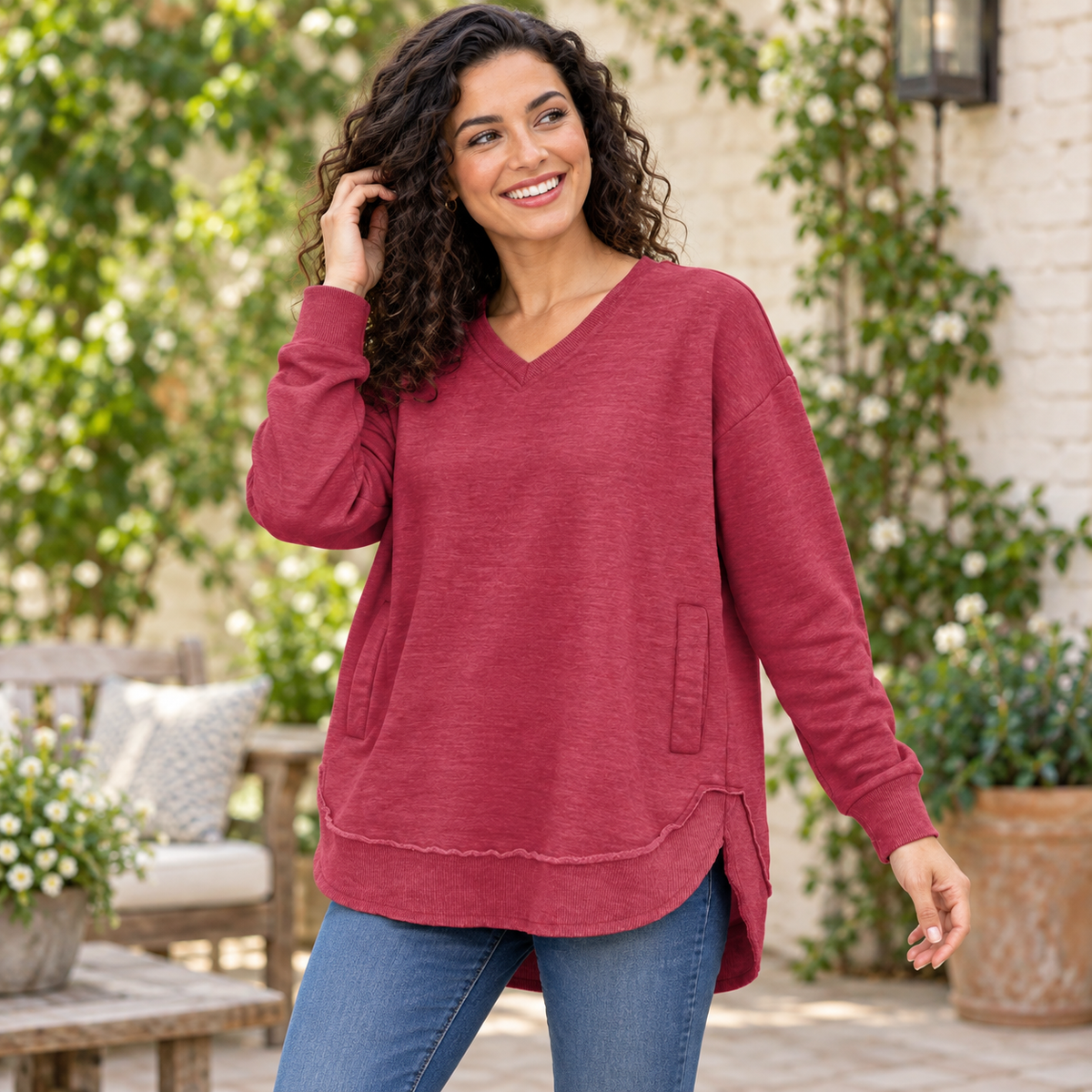 East Hall Melange V-Neck Pocketed Poncho Fleece | Royce Brand