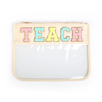 Clear Zippered Varsity Patch Pouch