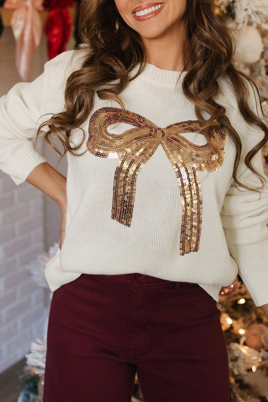 Gilded Grace Sequin Bow Sweater