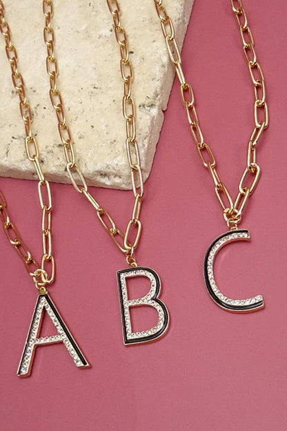 GOLD RHINSTONE INITIAL PENDANT NECKLACE