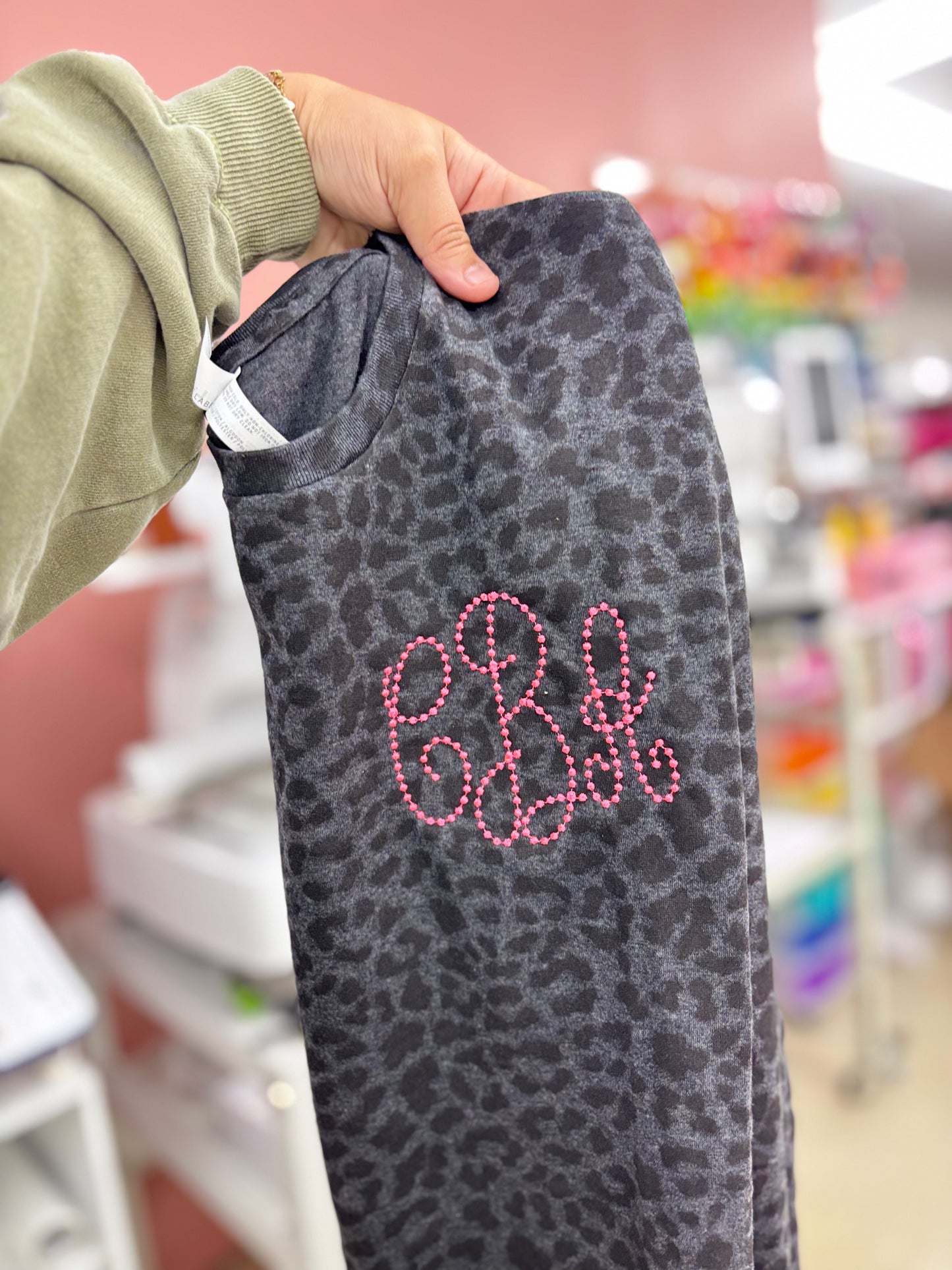 Black Leopard Monogram Tee | Personalized Embroidered