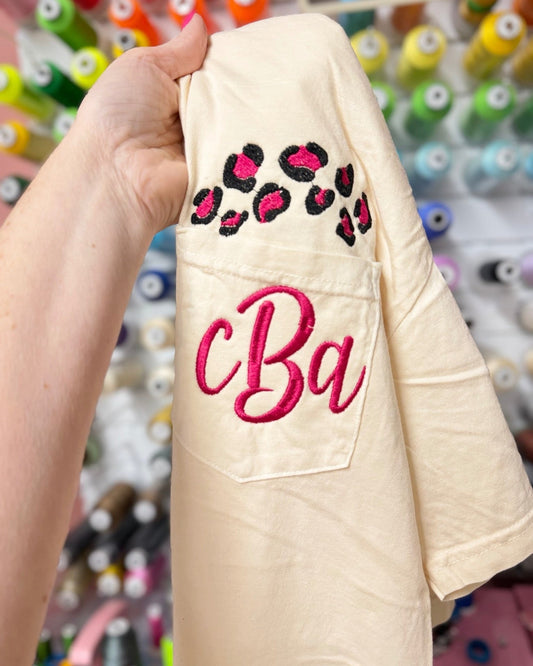 CC Pocket Tee with Leopard Embroidery Monogram