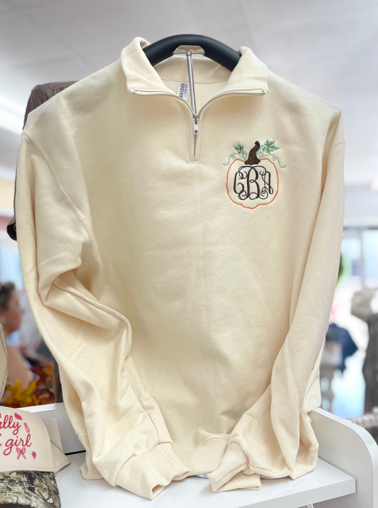 Personalized Pumpkin Monogram Quarter Zip Sweatshirt