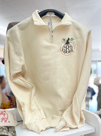 Personalized Pumpkin Monogram Quarter Zip Sweatshirt
