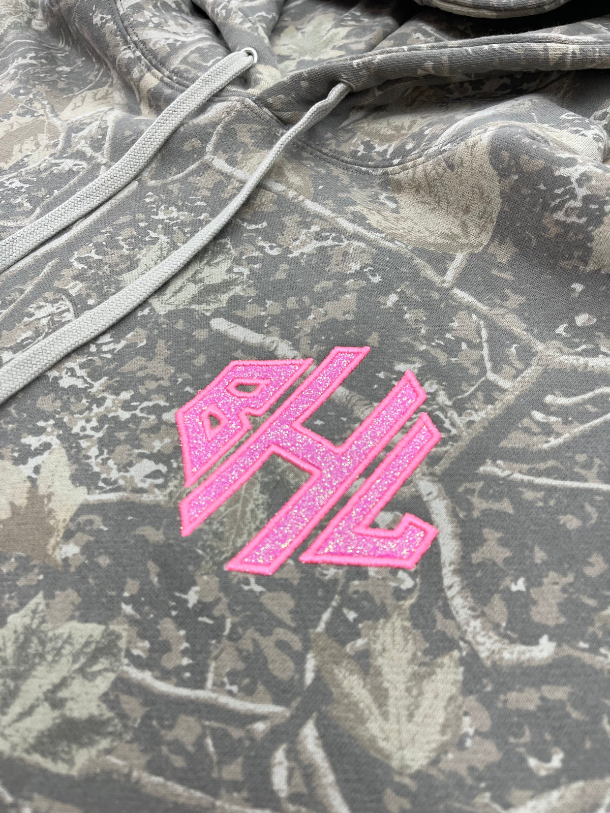 Glitter Appliqué Monogram Camo Hoodie | Personalized Embroidered Sweatshirt