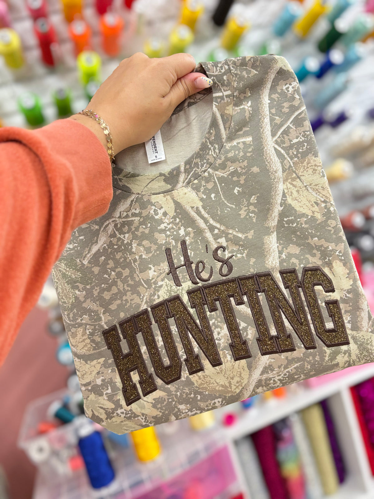 He's Hunting Glitter Appliqué Long Sleeve