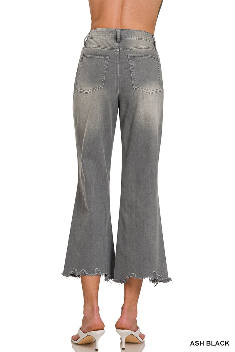 DISTRESSED KNEE AND HEM CROPPED PANTS