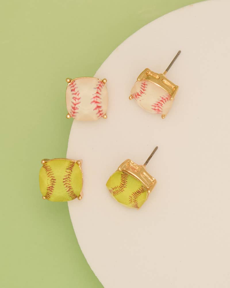 Gameday Cushion Cut Softball Post Stud Earrings