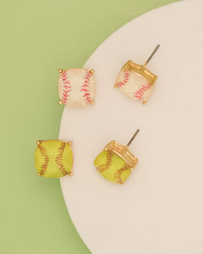Gameday Cushion Cut Softball Post Stud Earrings
