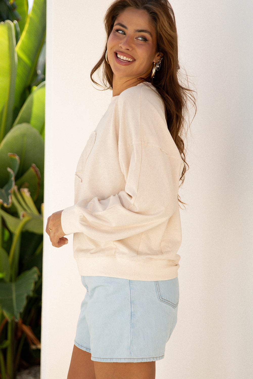 Simply Bloom cream floral applique oversized sweatshirt