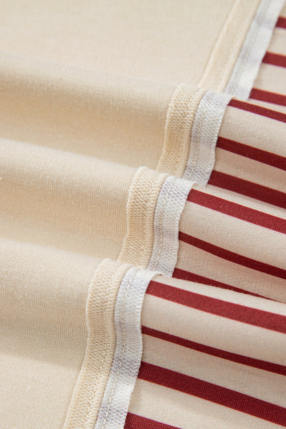 Cream and rust striped sleeve patchwork top