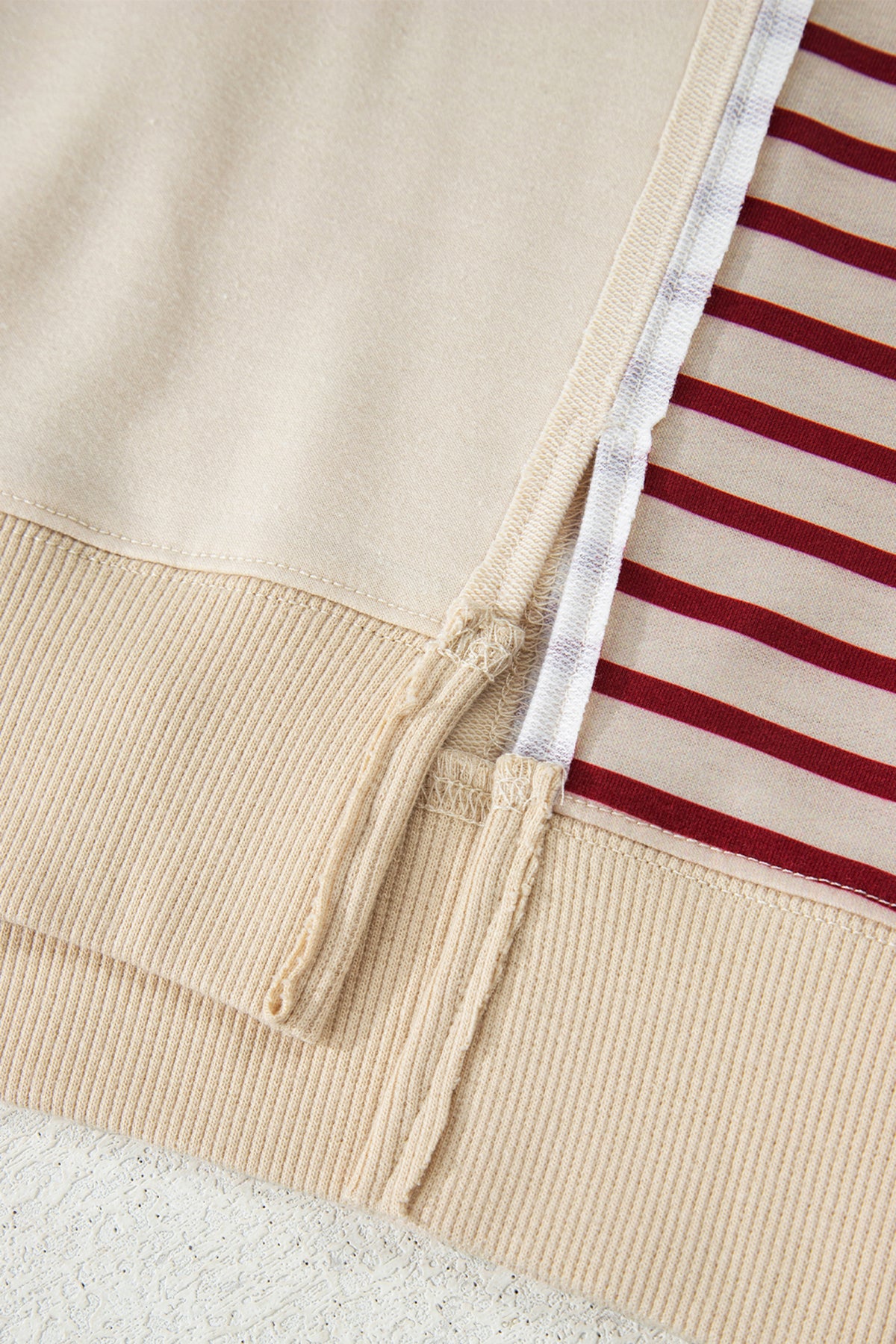 Cream and rust striped sleeve patchwork top