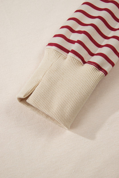 Cream and rust striped sleeve patchwork top