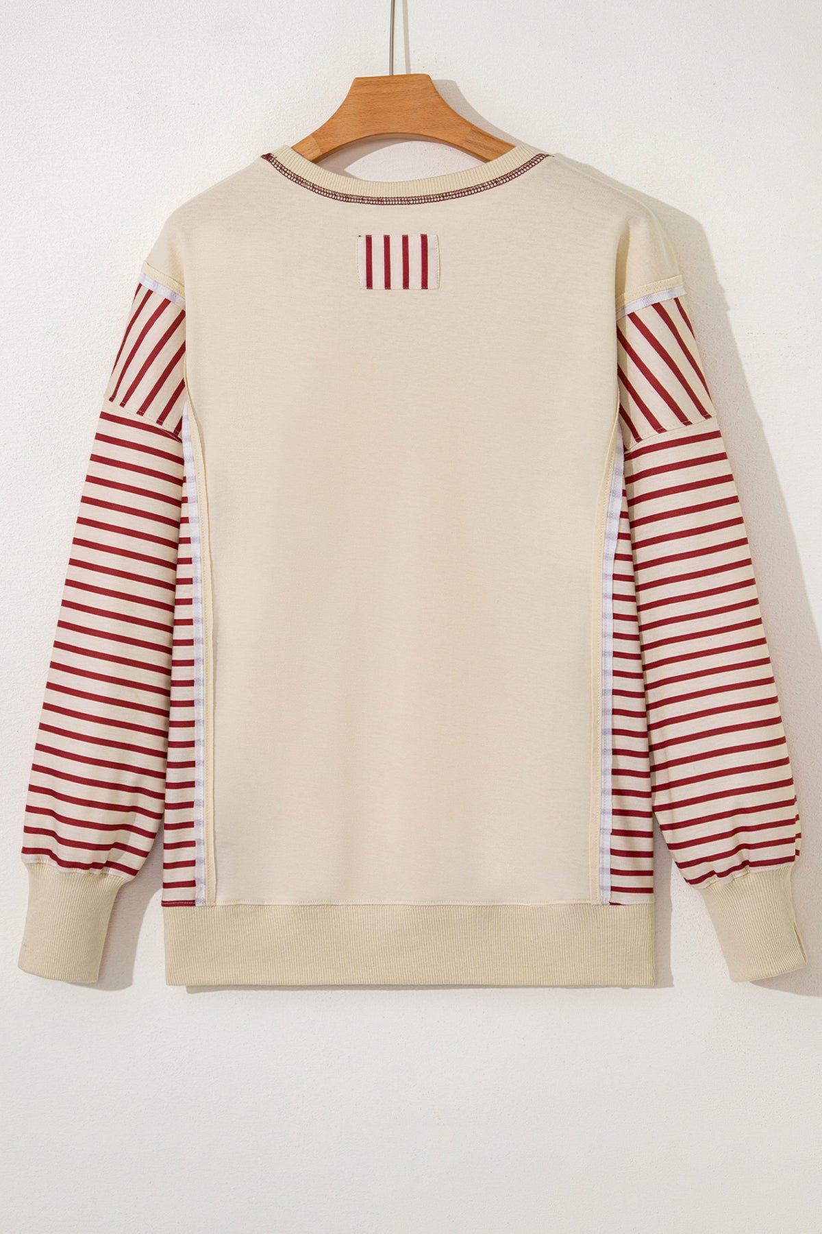 Cream and rust striped sleeve patchwork top