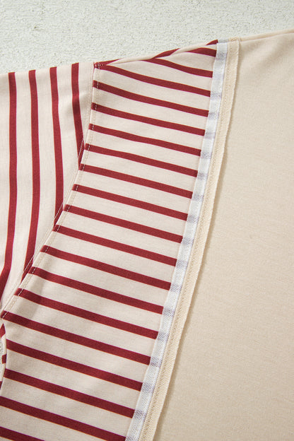 Cream and rust striped sleeve patchwork top