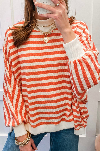 Sunset Stripes orange and cream textured oversized pullover