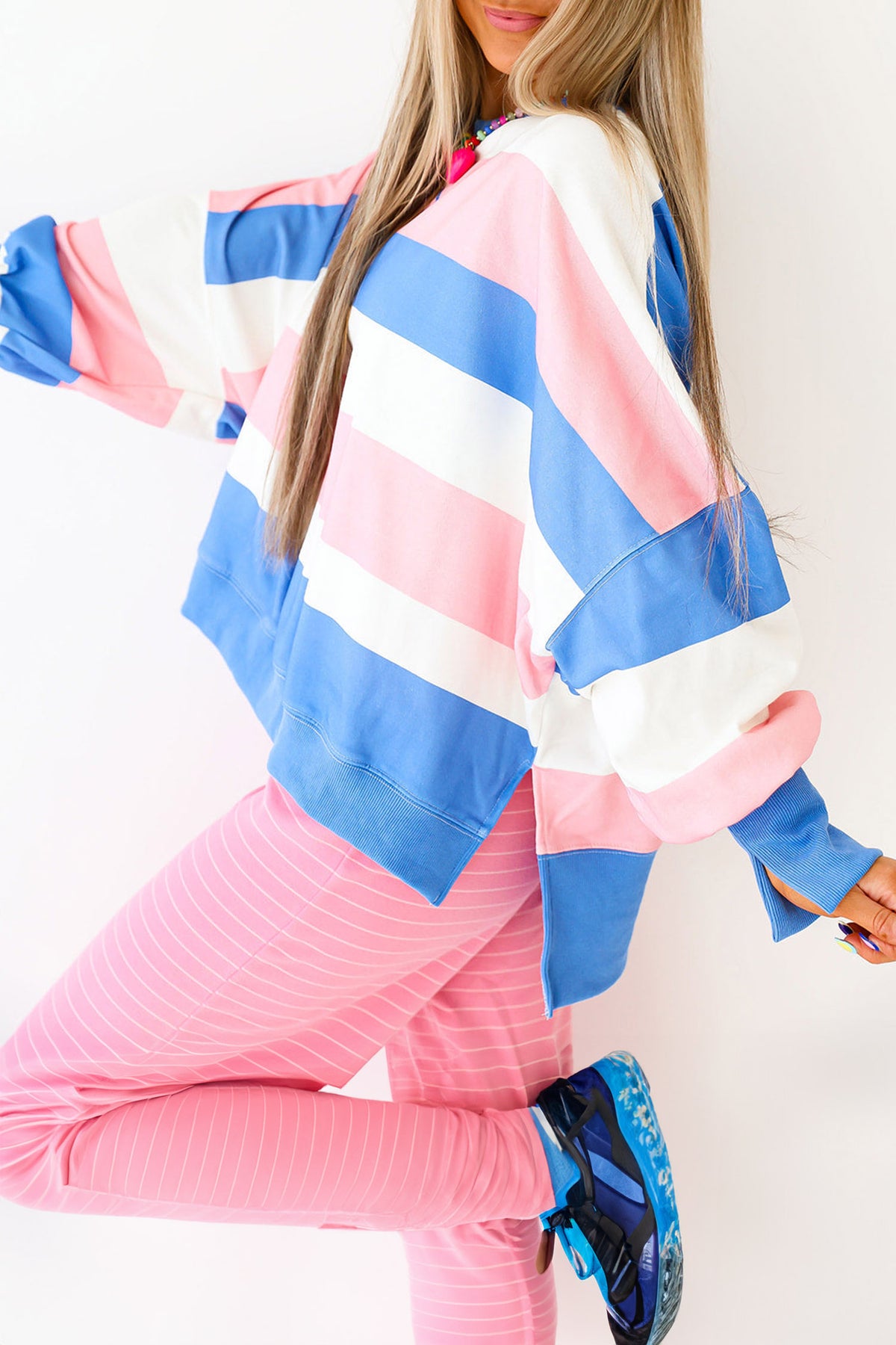 Pretty in Pastels oversized striped color block sweatshirt