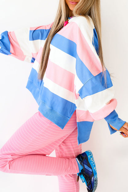 Pretty in Pastels oversized striped color block sweatshirt