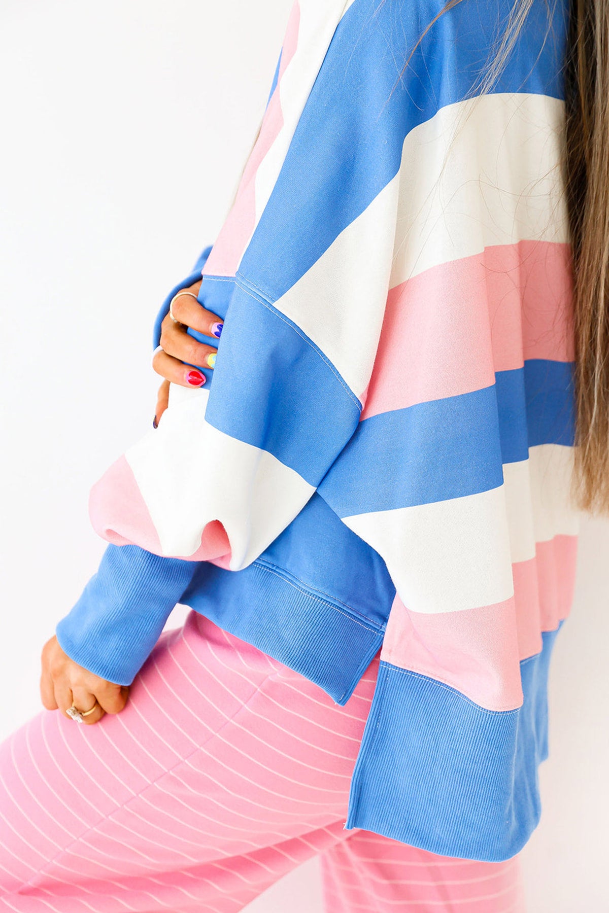 Pretty in Pastels oversized striped color block sweatshirt