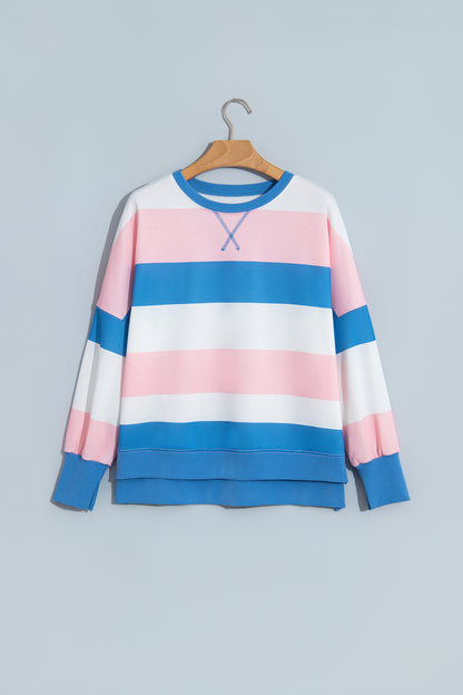 Pretty in Pastels oversized striped color block sweatshirt