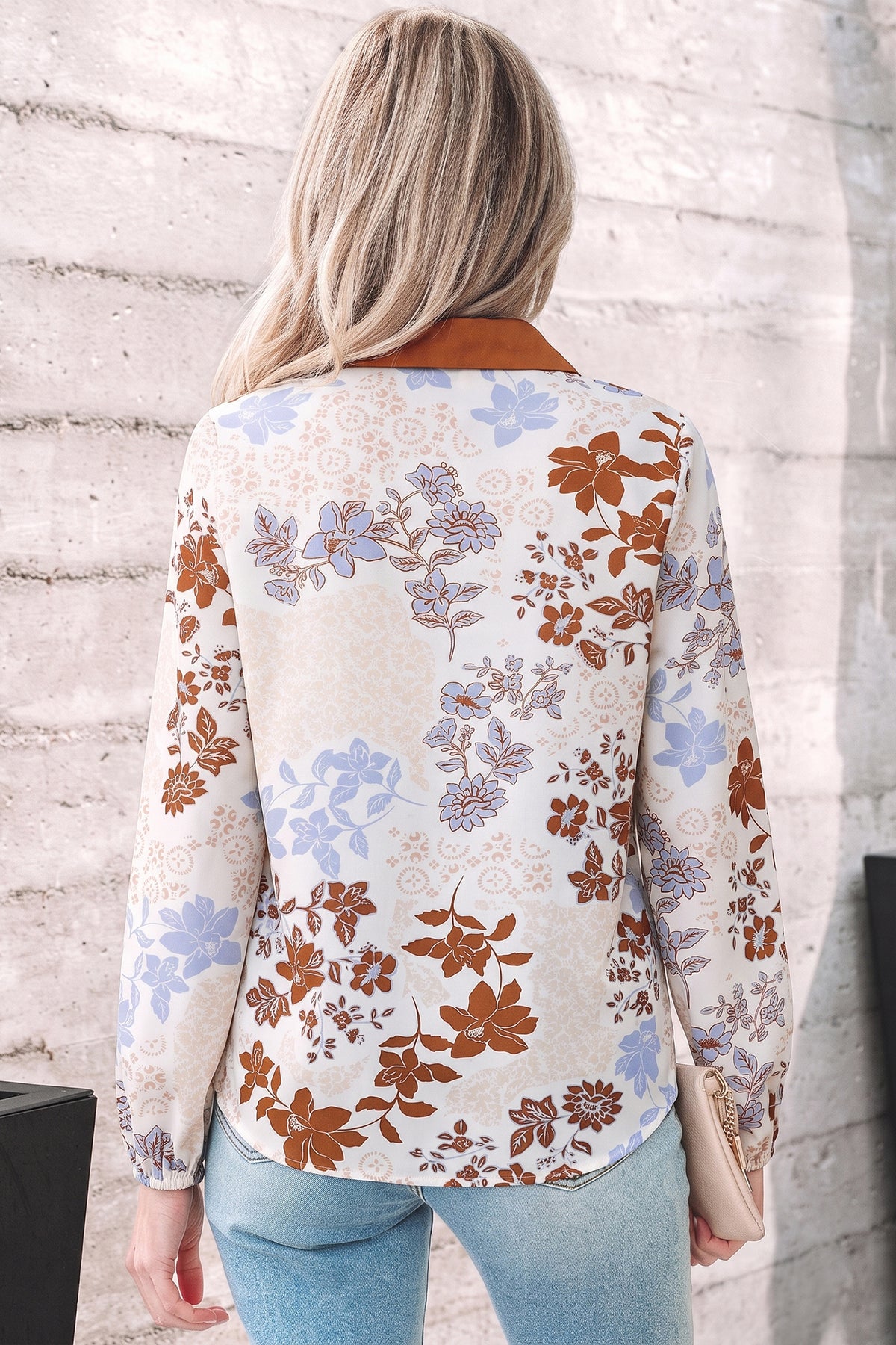 Vintage Bloom floral scalloped V-neck blouse