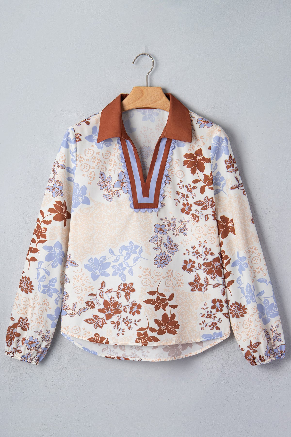 Vintage Bloom floral scalloped V-neck blouse