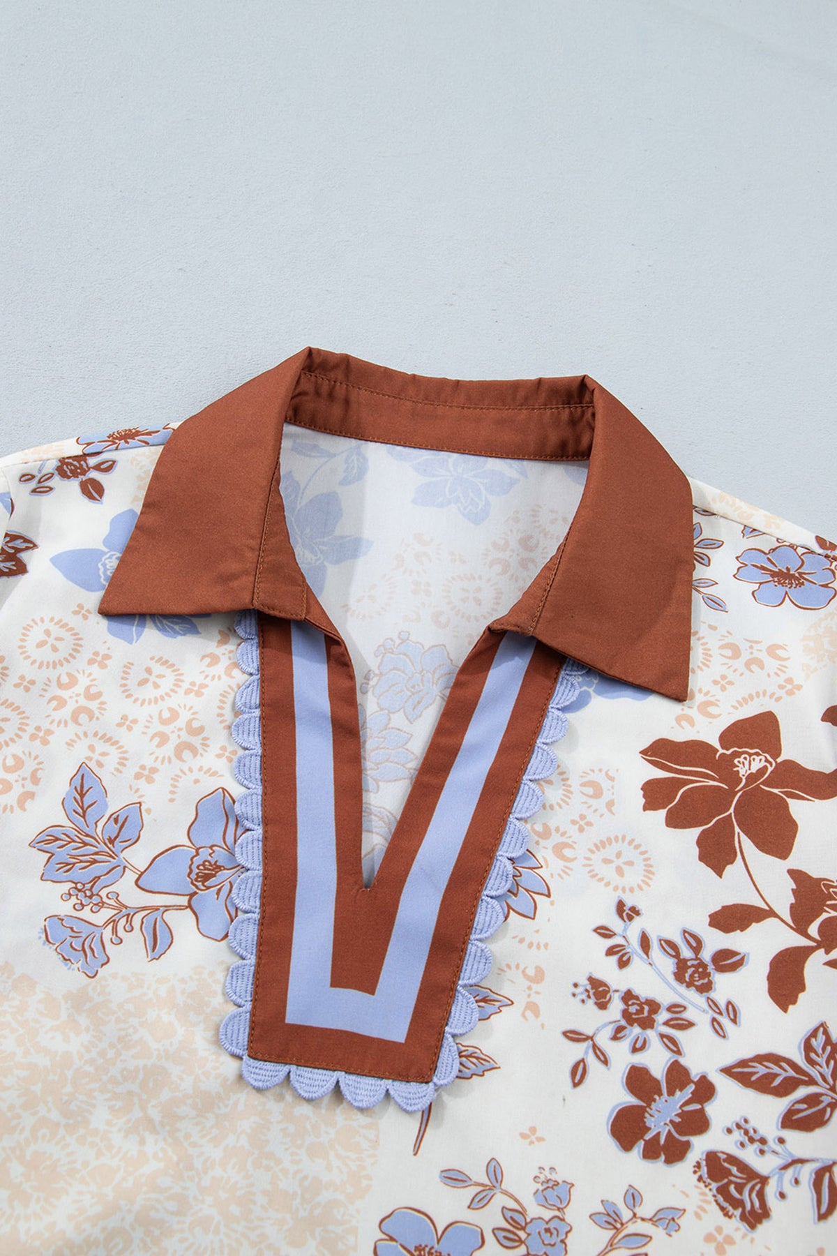 Vintage Bloom floral scalloped V-neck blouse