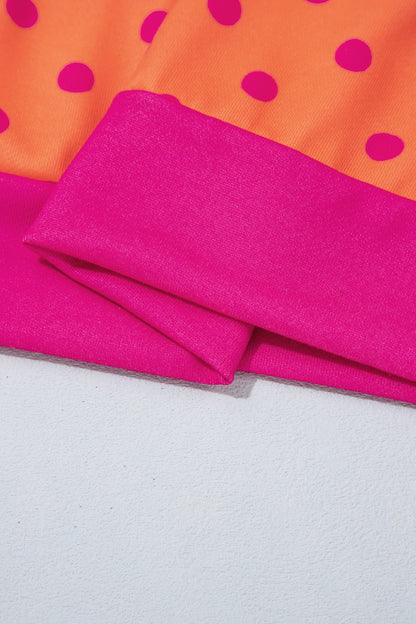 Peachy Keen pink and orange polka dot quarter zip pullover