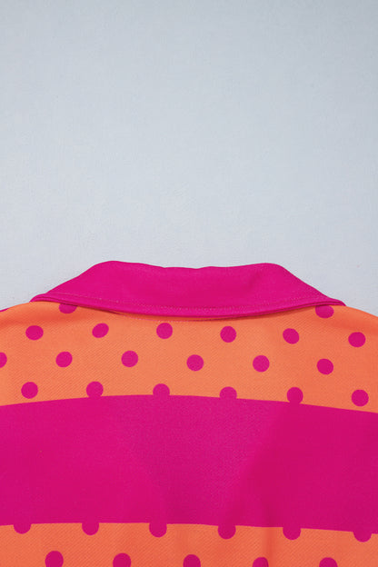 Peachy Keen pink and orange polka dot quarter zip pullover