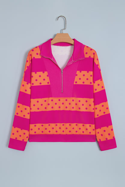 Peachy Keen pink and orange polka dot quarter zip pullover