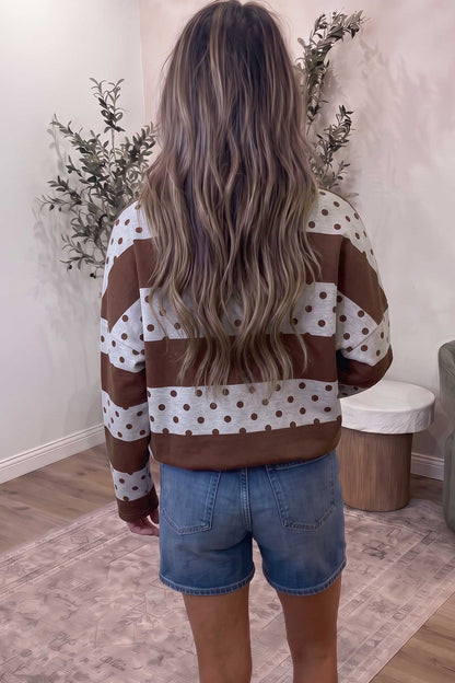 Sweet Spot brown and white polka dot quarter zip pullover