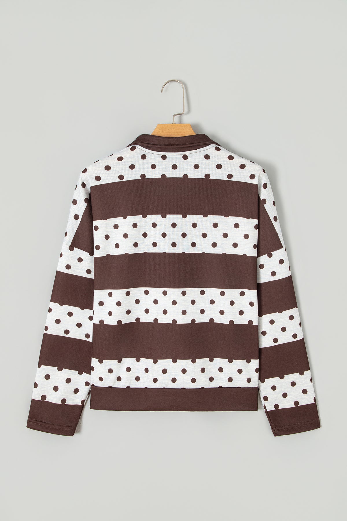 Sweet Spot brown and white polka dot quarter zip pullover