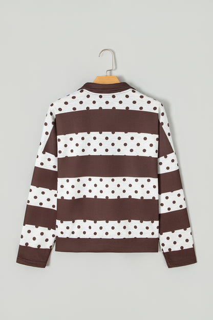 Sweet Spot brown and white polka dot quarter zip pullover