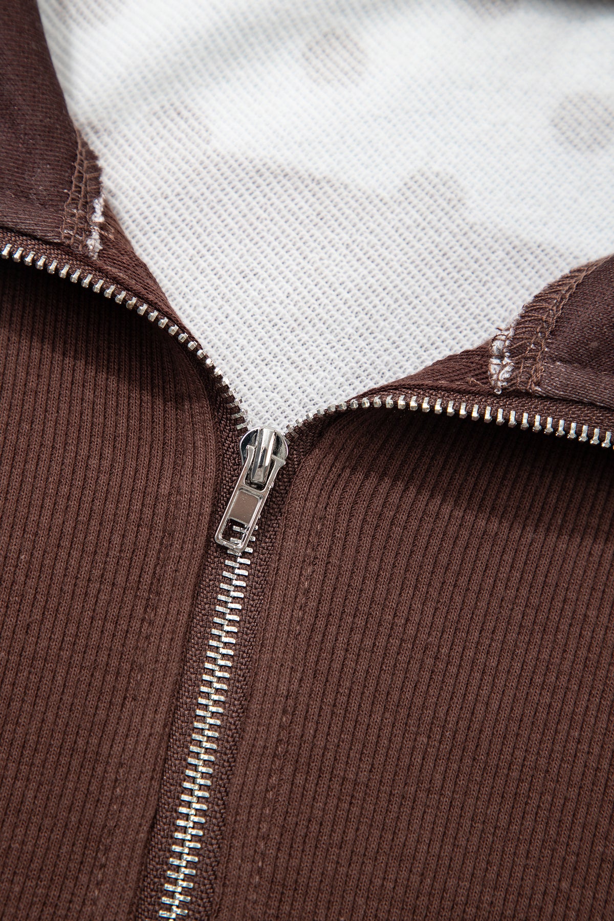 Sweet Spot brown and white polka dot quarter zip pullover