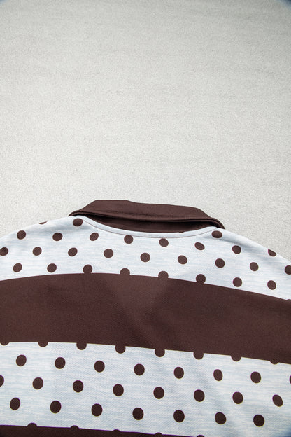 Sweet Spot brown and white polka dot quarter zip pullover