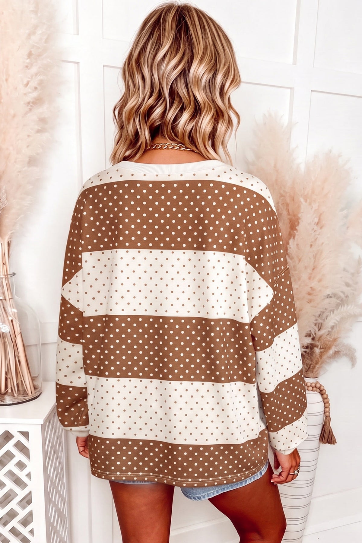 Coffee Date polka dot colorblock pullover
