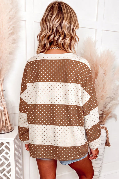 Coffee Date polka dot colorblock pullover