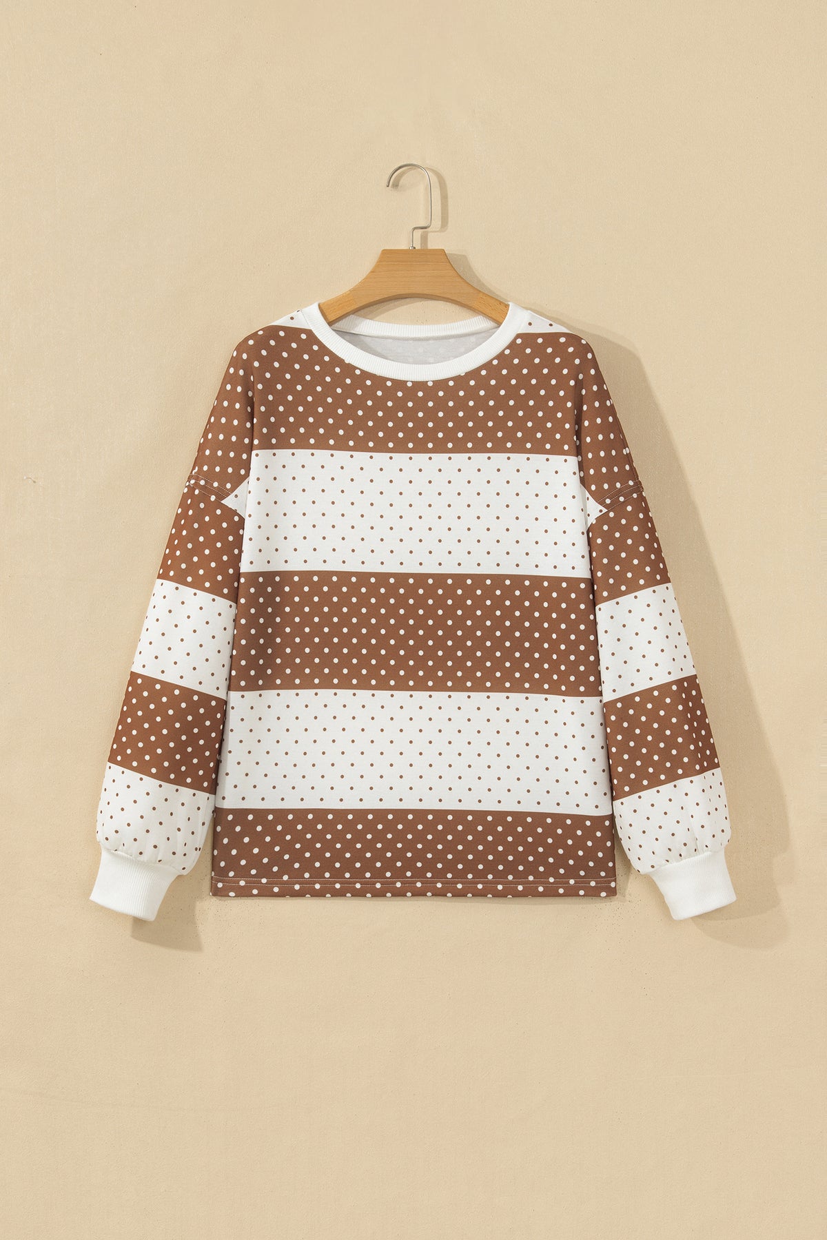 Coffee Date polka dot colorblock pullover