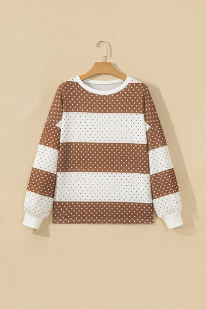 Coffee Date polka dot colorblock pullover