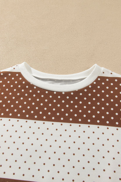 Coffee Date polka dot colorblock pullover