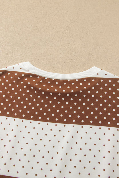 Coffee Date polka dot colorblock pullover