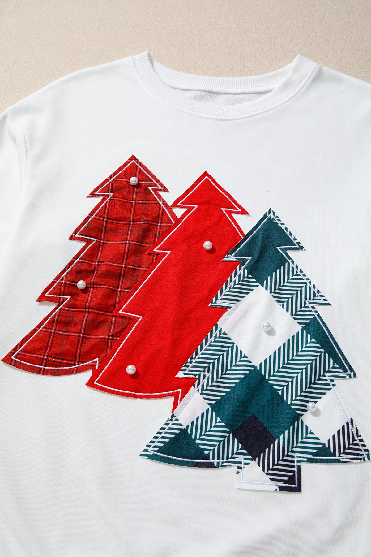Christmas Charm plaid tree and pearl accent sweatshirt