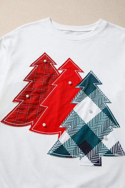 Christmas Charm plaid tree and pearl accent sweatshirt