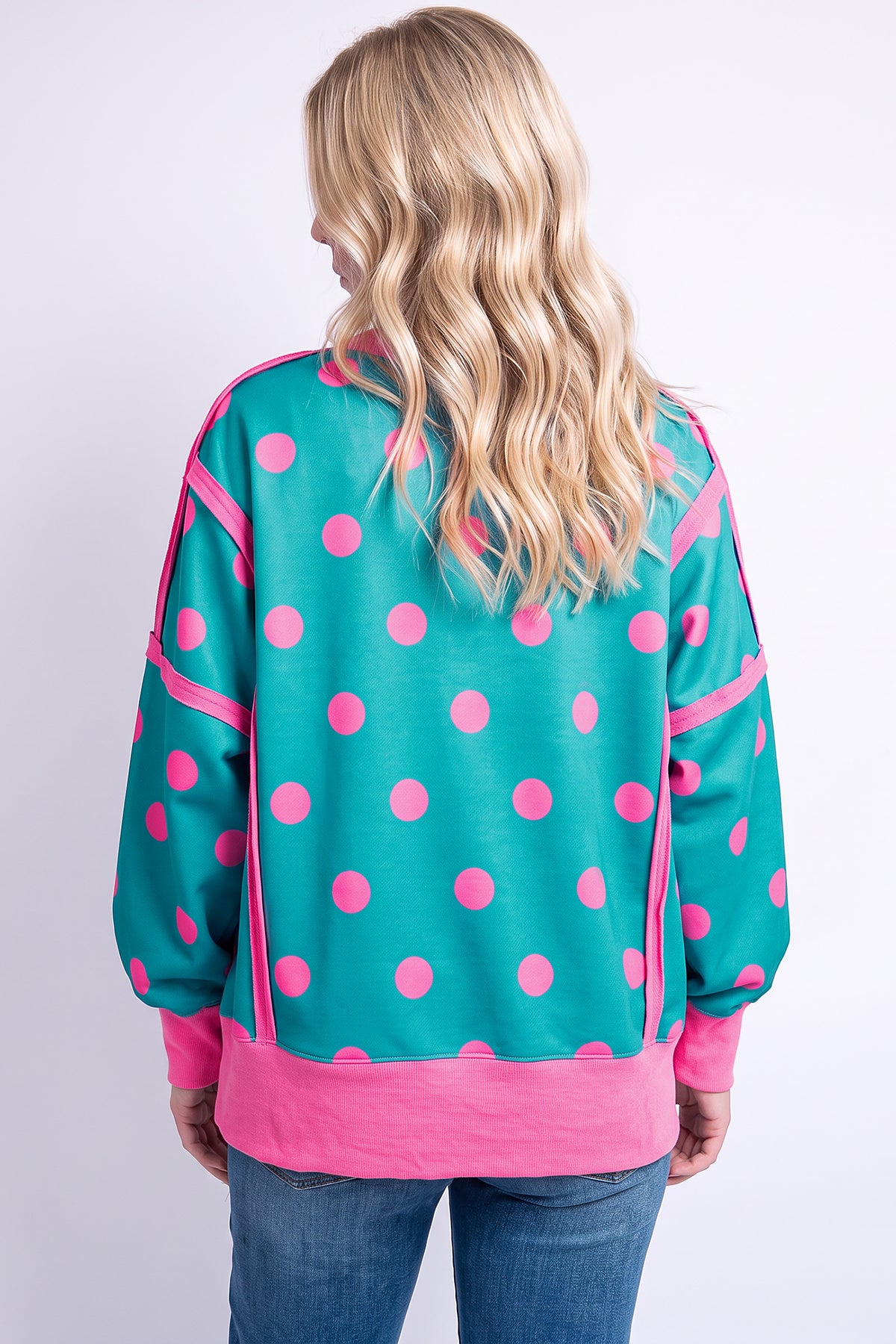Poppy Dot teal and pink colorblock pullover