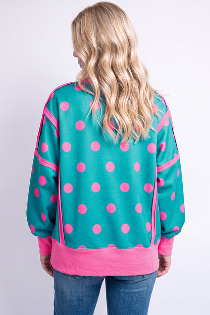 Poppy Dot teal and pink colorblock pullover
