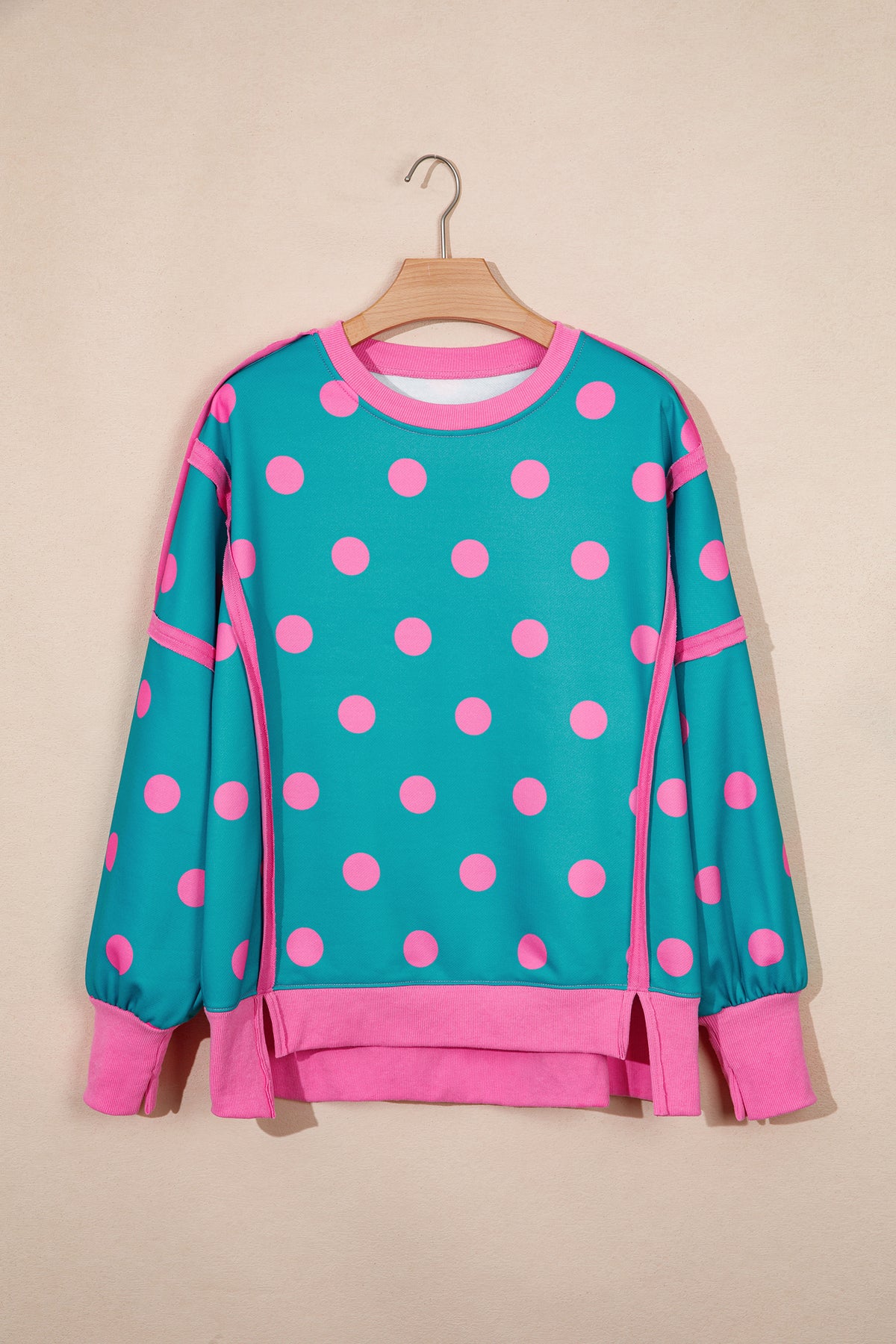 Poppy Dot teal and pink colorblock pullover