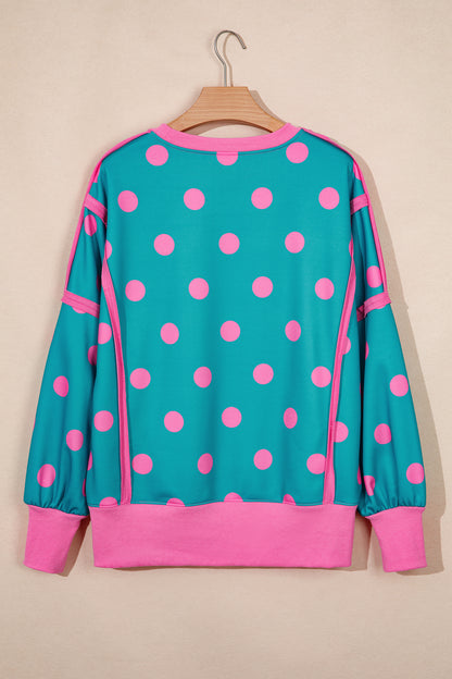Poppy Dot teal and pink colorblock pullover