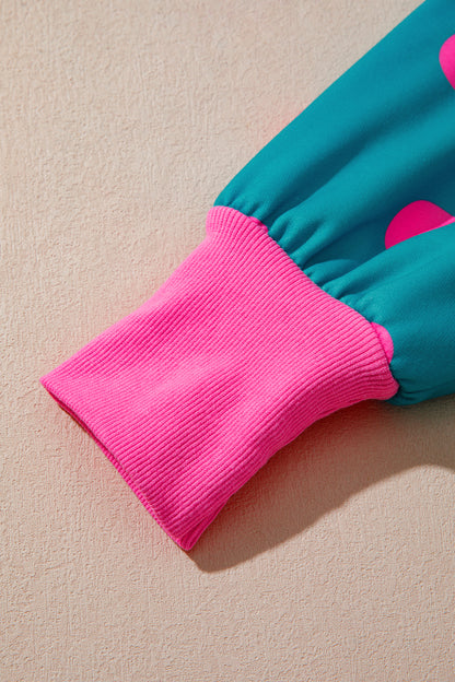 Poppy Dot teal and pink colorblock pullover